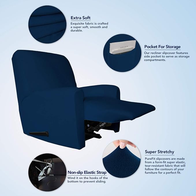 PureFit Stretc Recliner Chair Covers Fleece Soft Couch Covers - Image 3