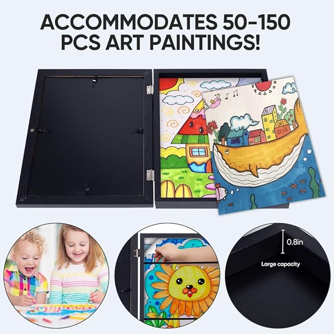 3-Pack Kids Artwork Frames Changeable - Kids Art Frame,Artwork Frames for Kids Art,Children Art Projects Kids Art Frames,8.5x11 Picture Frame for Display Kid Art work,With Storage(Black)