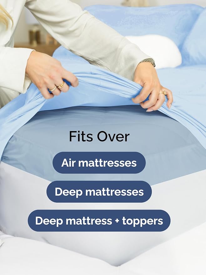 Extra Deep Queen Sheet Set - 6 Piece Breathable & Cooling Sheets - Hotel Luxury Bed Sheets Set - Easy & Secure Fit - Soft, Wrinkle Free & Comfy Sheets Set - Light Blue Sheet Set w/Extra Deep Pockets