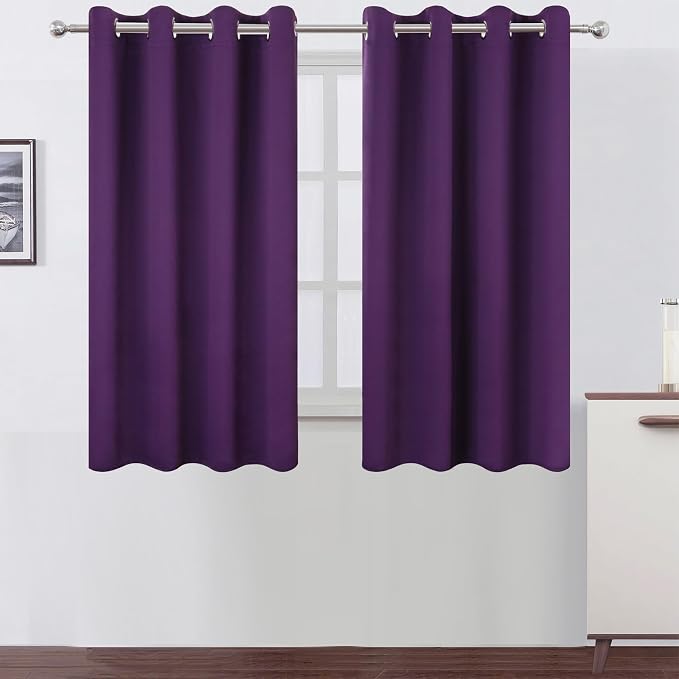 Blackout Curtains 66 x 54 Inch Long Purple Curtains Set of 2 Panels Room by Lemomo