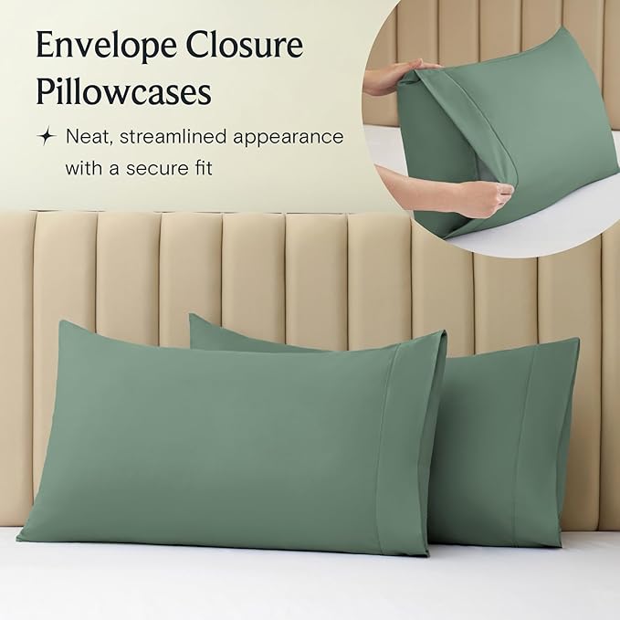 LuxClub 4 PC Full Sheet Set, Breathable Luxury Bed Sheets, Deep Pockets Wrinkle Free Cooling Bed Sheets Machine Washable Hotel Bedding Silky Soft - Tree Moss Green Full