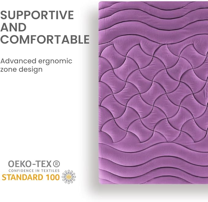 SLEEP ZONE Full Size Cooling Mattress Pad for Double Bed, Premium Zoned Quilted Mattress Topper, Wrap Around Mattress Protector Cover, Machine Wash Durable, Deep Pocket 8-21 inch, Purple, Full