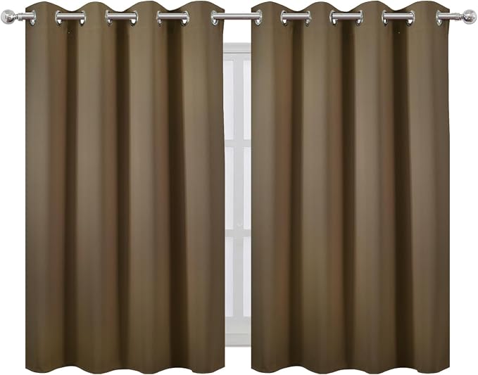 Brown Thermal Blackout Curtains/52 x 45 Inch/Set of 2 Panels Room Darkening - Image 2