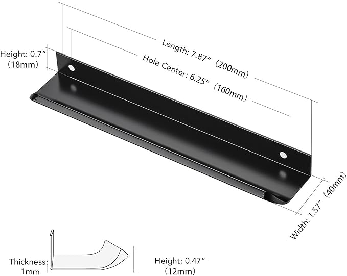 Ravinte Hardware 8 Pack Black Cabinet Handles, 7.8 Inch (200mm) Finger Edge Pulls, 6-1/4 Inch Hole Center, Finger Pulls for Cabinets