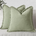 MIULEE Boho Linen Fringe Decorative Throw Pillow Covers Sage Green 20x20 | Set by MIULEE