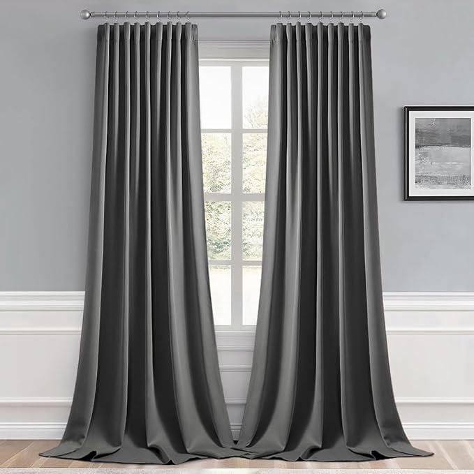 MIULEE Grey Back Tab Blackout Curtains 52x108 Inch Long 2 Panels Set | Rod - Image 9