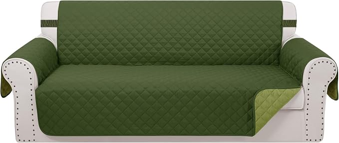 Reversible Couch Cover for 3 Cushion, Huntergreen/Sage | Couch Cover for Sofa by LuxshareHome