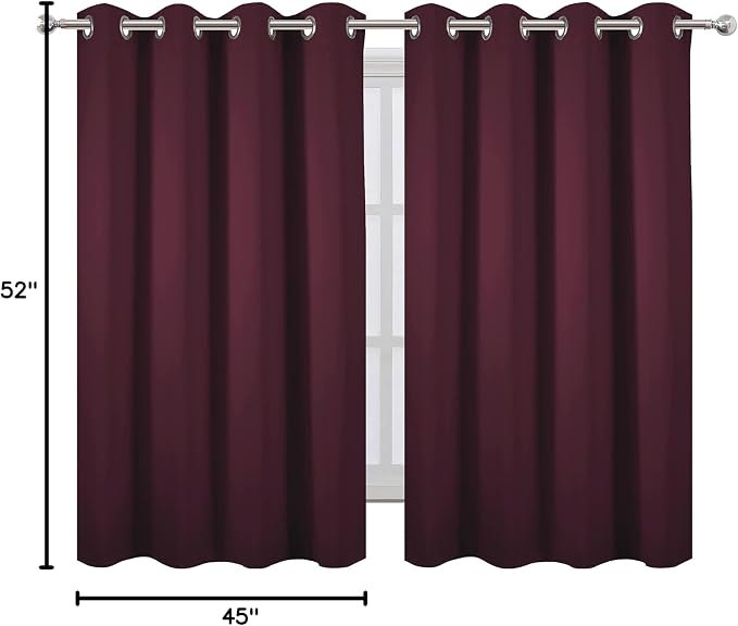 Blackout Curtains 52 x 45 inch/Burgundy Red Curtains Set of 2 Panels/Thermal - Image 10