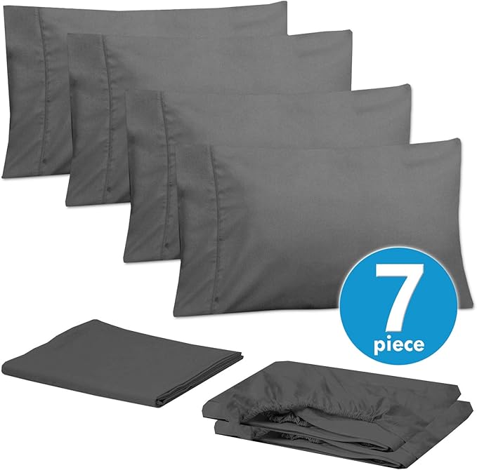Sweet Home Collection 6 Piece 1500 Supreme Collection Brushed Microfiber Deep Pocket Sheet Set-2 Extra Pillow Cases, Great Value, Split King, Gray