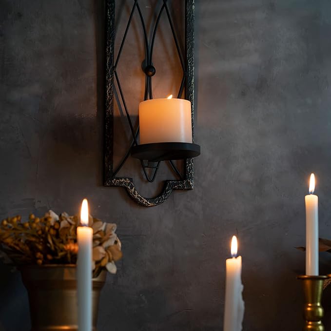 Gothic Candle Sconce Set of 2 -Gold Black Metal Wall Candle Holder-Rustic Home Deco