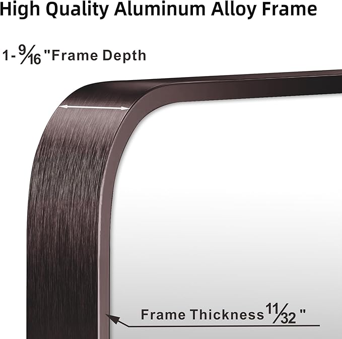 20"x30" Brushed Titanium Bathroom Mirror, Dark Grayish Brown Rounded Rectangle Wall Mirror with Metal Frame Hanging for Bathroom Entryway Vanity,Living Room,Bedroom,Vertical or Horizontal