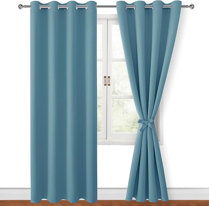 Blackout Curtains for Bedroom, Stone Blue, 52 x 84 Inch, 2 Panels | Thermal by Hiasan