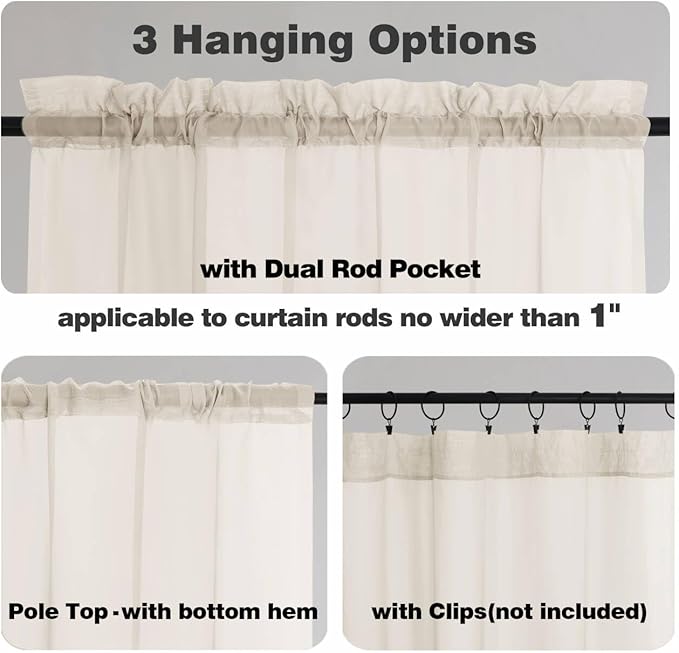 Chyhomenyc Cream Extra Long Sheer Curtains 120 Inches Long, 2 Panels | Light - Image 5