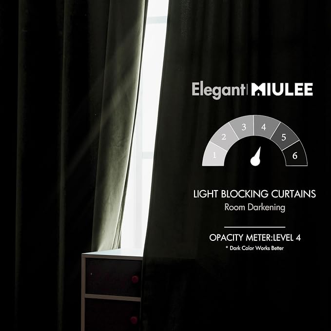 MIULEE Velvet Curtains 52x108 inches 2 Panels Olive Blackout Curtains | Luxury - Image 5