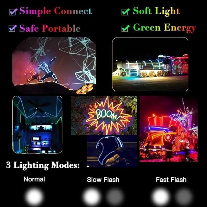 MaxLax EL Wire Purple, 2M Portable Battery Pack Neon Light Strip 360° Cuttable Glowing Rope Lights for Parties, Halloween, DIY Decoration
