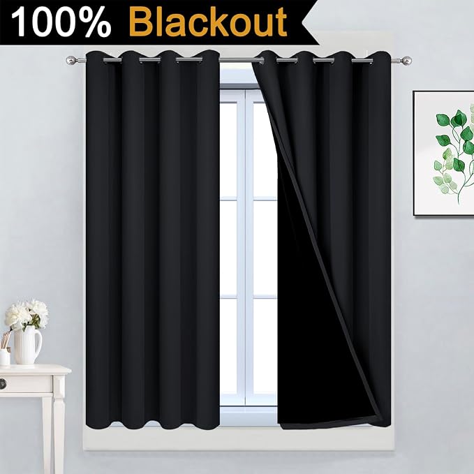 Yakamok Black 100% Blackout Curtains 54 Inches Long - Image 2