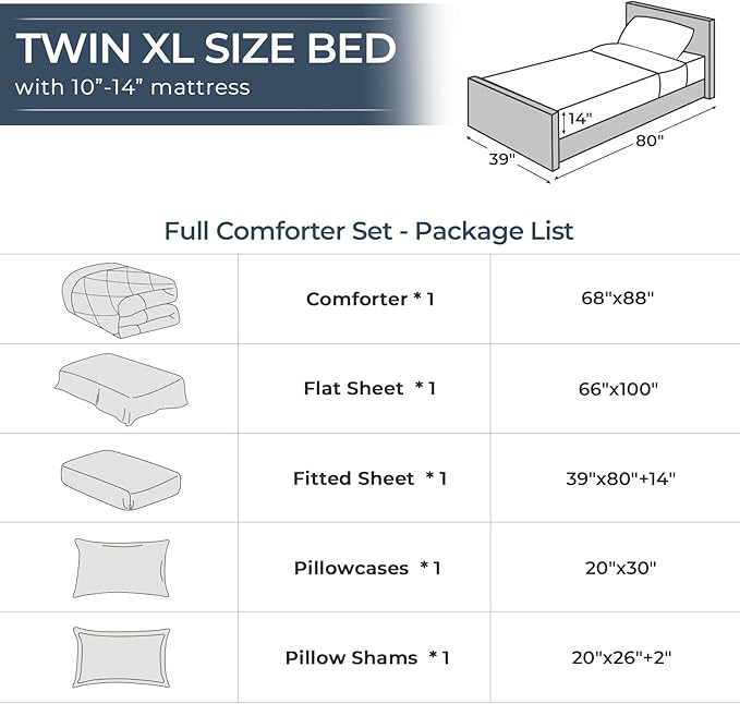 HEVUMYI Twin-XL Comforter Set - 5-Piece All Season Bed in a Bag Twin-XL, Ultra Soft Bedding Set with Comforter, Flat Sheet, Fitted Sheet, Pillowcases, Pillow Shams, Black & Light Grey