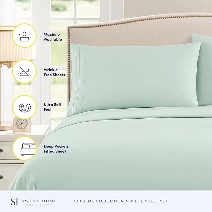 California King Sheet Sets - Breathable Luxury Sheets with Full Elastic & Secure Corner Straps Built In - 1800 Supreme Collection Cal King Deep Pocket Bedding Set, Sheet Set, California King, Mint