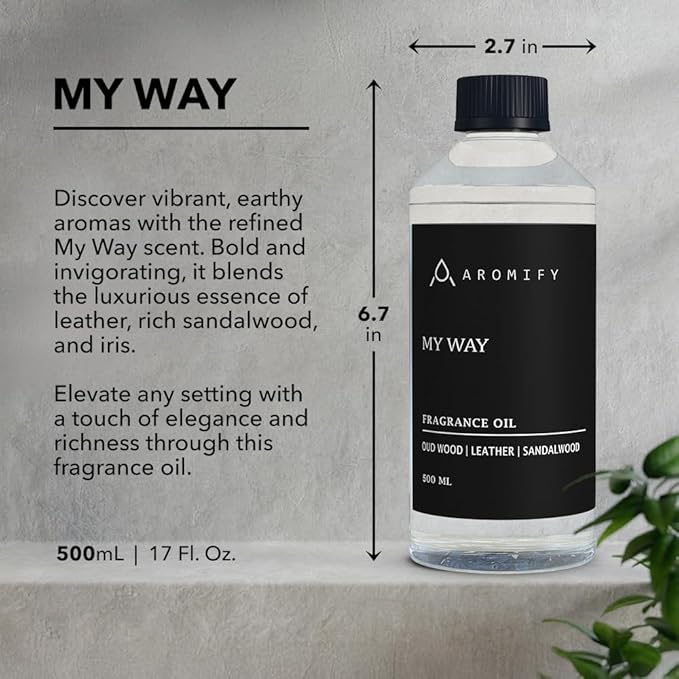 My Way Diffuser Oil, Inspired by 1 Hotel Miami Beach, 16.9 FL Oz, 500 mL, Hotel Scent Diffuser Oil, My Way Aromatherapy Blend of Essential Oils for Home & Office, Leather & Sandalwood Scent.