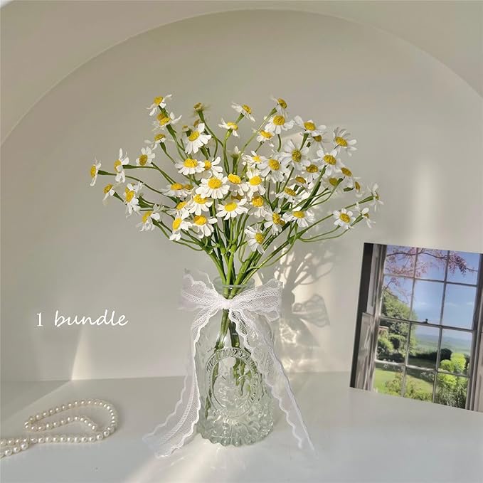 Small White Daisy Flowers Artificial,2 Bouquet/12Pcs 10 Inch Fake Daisies,Spring Wild Flower for Party Decor (Vase Not Inclouded)