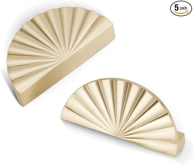5 Pack 3 Inch (76mm) Brushed Gold Cabinet Pulls Cup Flat Drawer Handles Kitchen Cupboard Pull Bathroom Dresser Sunflower Handle Unique Hardware for Furniture Door Wardrobe Hardware TYH-BG-5