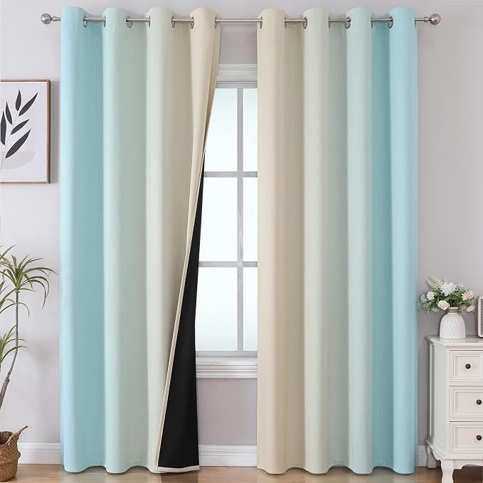 Aqua and Beige Ombre Blackout Curtains by ESTELARTEXTILER