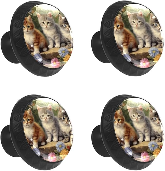 4 Pack Drawer Pulls Cute Cats Flower Crystal Glass Round Knobs Pulls Handles for Cabinets Dressers Kitchen Bathroom - Cupboards Wardrobes Hardware Furniture Knobs