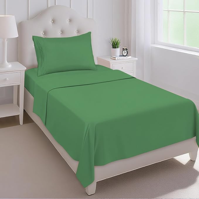 Mejoroom Twin Sheet Set - Hotel Collection Twin Sheets - Bedding Sheets & Pillowcases with Deep Pocket Fitted Sheet, Breathable, Wrinkle & Fade Resistant - 3 Piece(Calla Green)