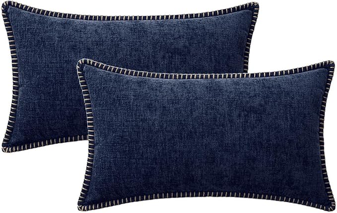 MIULEE Decorative Lumbar Throw Pillow Covers 12x20 Inch Navy Blue 2 Pack | - Image 6