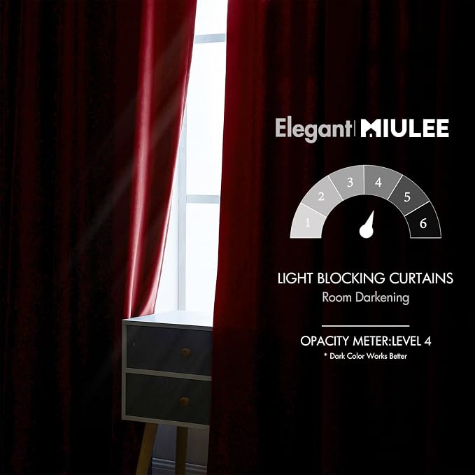 MIULEE Velvet Curtains 52x84 inches 2 Panels Red Blackout Curtains | Luxury - Image 5