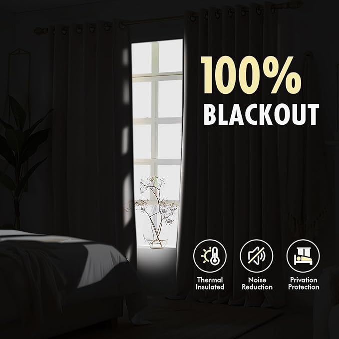 MIULEE Beige White Pinch Pleated 100% Blackout Linen Curtains 40x102 Inches | - Image 4