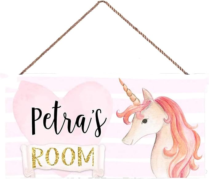 Personalized Unicorn Sign Wall Decor For Nursery Boys Bedroom Custom Name Sign Toddler Door Decor Kids Room Girls Room Door Art 5*10inch Tin, Wood