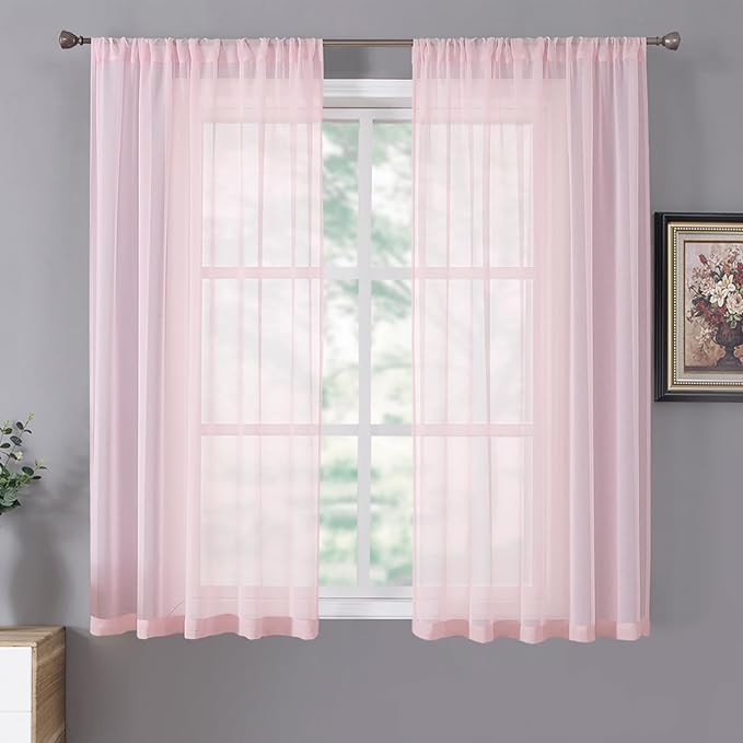 Tollpiz Short Sheer Curtains Linen Textured Living Room Curtain Sheers Light by Tollpiz