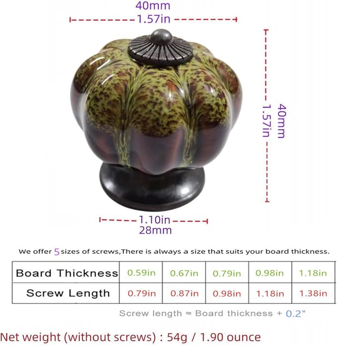 10 Pack Vintage Ceramic Pumpkin Cabinet Knobs, Kitchen Cabinet Drawers Dresser Cupboard Pull Handles Door Pulls with 5 Kinds of Screws (Leopard Print -Green)