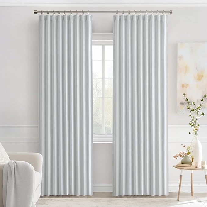 MIULEE Greyish White Back Tab Blackout Curtains 52x90 Inch Long 2 Panels | Rod - Image 9