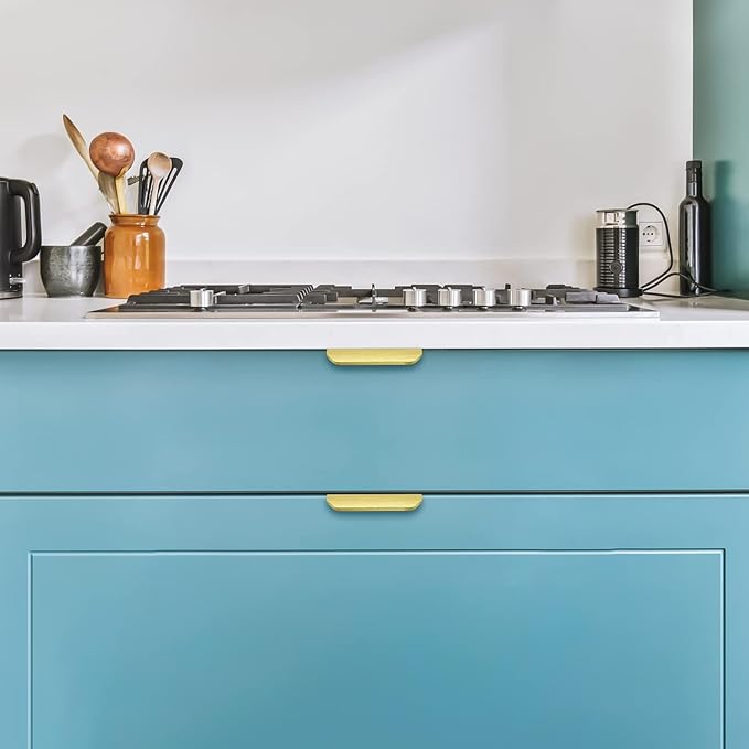 Ravinte Hardware 8 Pack Gold Cabinet Handles, 3.15 Inch (80mm) Finger Edge Pulls, 2-1/2 Inch Hole Center, Finger Pulls for Cabinets