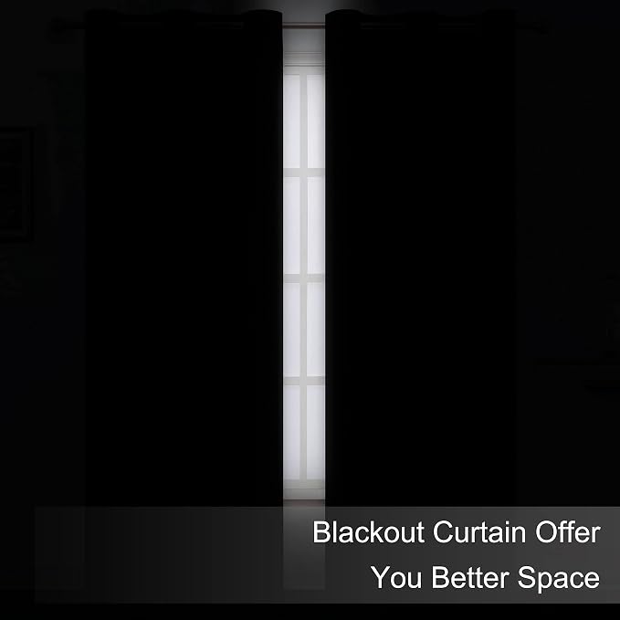Blackout Curtains 66 x 95 inch/Black Curtains Set of 2 Panels/Thermal Insulated - Image 3