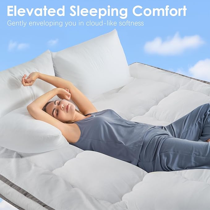 QUEEN ROSE Mattress Topper Queen, Extra Thick Pillow-Top Mattress Pad Bed Covers, Plush Soft Support, 3D Snow Down Alternative, Cooling Cloud-Like Sleep, Back Pain Relief