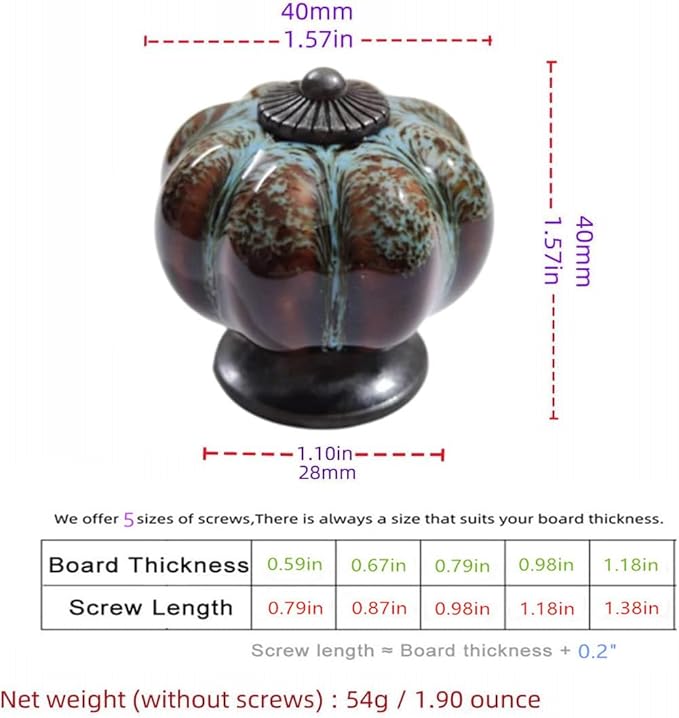 10 Pack Vintage Ceramic Pumpkin Cabinet Knobs, Kitchen Cabinet Drawers Dresser Cupboard Pull Handles Door Pulls with 5 Kinds of Screws (Leopard Print -Blue)