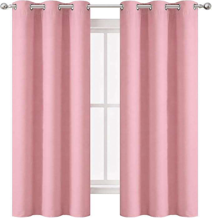 Pink Thermal Blackout Curtains/42 x 72 Inch/Set of 2 Panels Room Darkening - Image 2