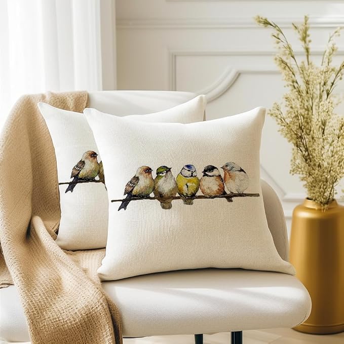 RABUSOFA Watercolor Birds Pillows Decorative Throw Pillows 18x18, Hand-Painted - Image 3