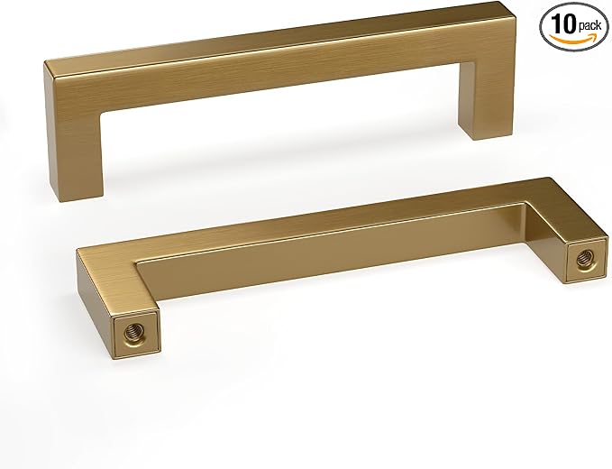 goldenwarm 10 Pack Champagne Bronze Cabinet Pulls Gold Cabinet Handles 3-3/4in Bronze Drawer Pulls Champagne Gold Drawer Handles Square Kitchen Dresser Hardware for Bedroom Cupboard