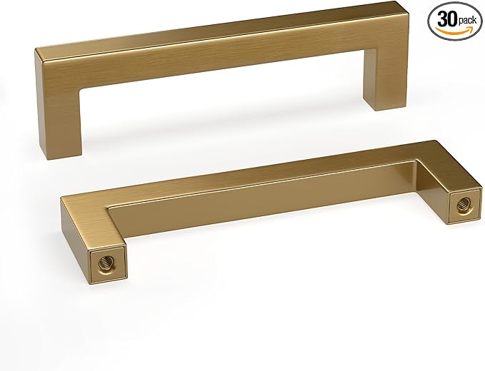 goldenwarm 30 Pack Champagne Bronze Cabinet Pulls Gold Cabinet Handles 3-3/4in Bronze Drawer Pulls Champagne Gold Drawer Handles Square Kitchen Dresser Hardware for Bedroom Cupboard