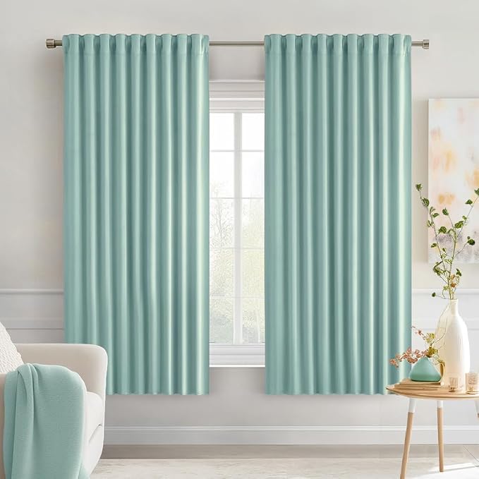 MIULEE Aqua Back Tab Blackout Curtains 52x63 Inches Long 2 Panels Set | Rod by MIULEE