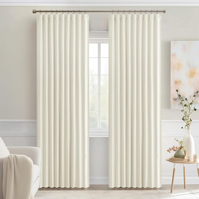 MIULEE Cream Back Tab Blackout Curtains 52x90 Inch Long 2 Panels Set | Rod - Image 9