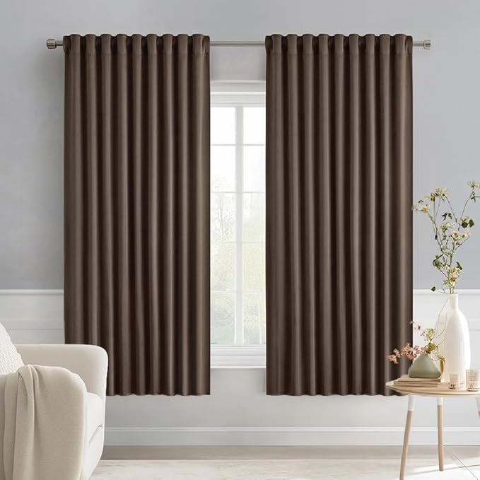 MIULEE Chocolate Brown Back Tab Blackout Curtains 52"x63" Long 2 Panels Set | by MIULEE