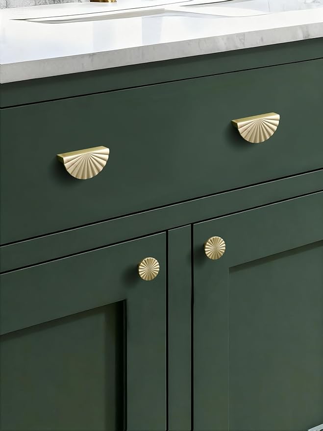 5 Pack Brushed Gold Cabinet Pulls 2.5" Hole Center Cup Flat Brass Drawer Pulls Kitchen Cupboard Bathroom Dresser Cabinet Hardware Handles Zinc Alloy