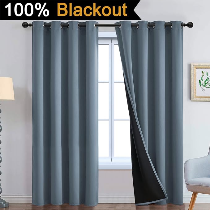 Yakamok Stone Blue 100% Blackout Curtains 90 Inches Long 52" Wide 2 Panel | - Image 2