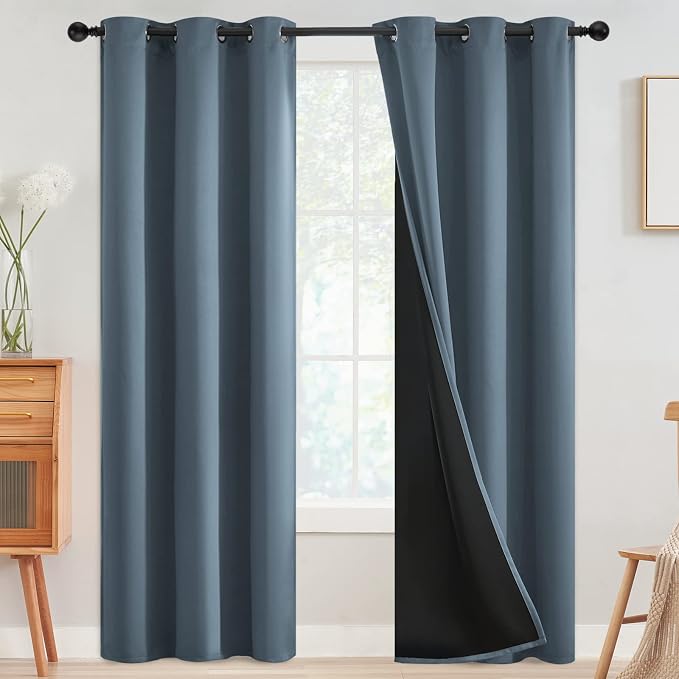 SimpleHome Stone Blue 100% Blackout Curtains Room Darkening Living Room 84L | by SimpleHome