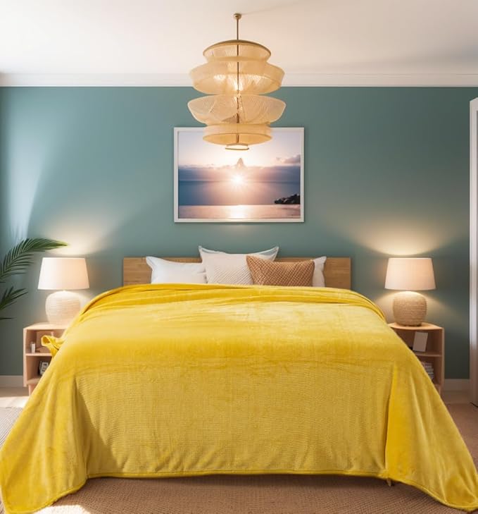 Fleece Blankets for All Season - Premium Lightweight Anti-Static Throw for Twin/Twin XL Size Bed Extra Long Soft Brush Fabric Warm Sofa Thermal Blanket 66" x 90"(Yellow)
